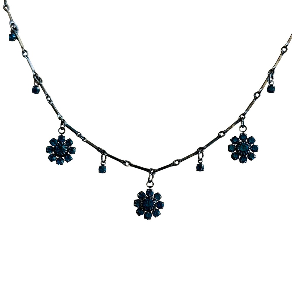 Bellagio Floral Necklace Flower Victorian Goth Style Signed Crystal Rhinestone